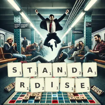 Creative illustration for a Scrabble game with the word STANDARDISE spelled out in tiles on the board.