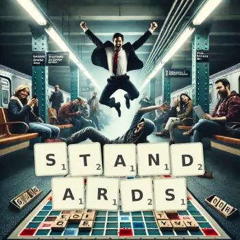 Creative illustration for a Scrabble game with the word STANDARDS spelled out in tiles on the board.