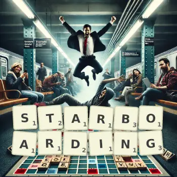 Creative illustration for a Scrabble game with the word STARBOARDING spelled out in tiles on the board.