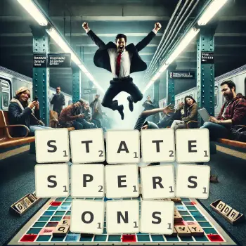 Creative illustration for a Scrabble game with the word STATESPERSONS spelled out in tiles on the board.