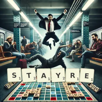 Creative illustration for a Scrabble game with the word STAYRE spelled out in tiles on the board.