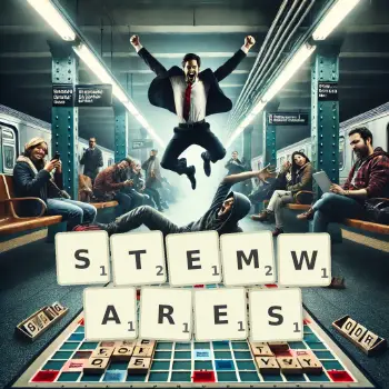 Creative illustration for a Scrabble game with the word STEMWARES spelled out in tiles on the board.