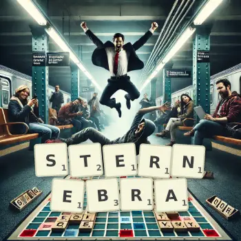 Creative illustration for a Scrabble game with the word STERNEBRA spelled out in tiles on the board.