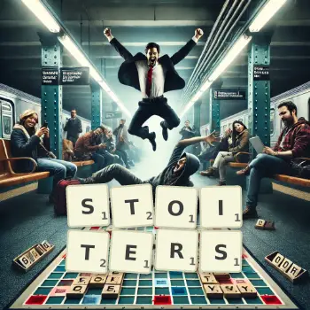 Creative illustration for a Scrabble game with the word STOITERS spelled out in tiles on the board.