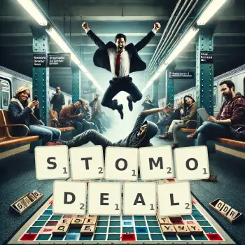 Creative illustration for a Scrabble game with the word STOMODEAL spelled out in tiles on the board.