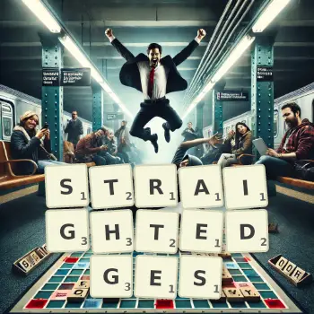 Creative illustration for a Scrabble game with the word STRAIGHTEDGES spelled out in tiles on the board.