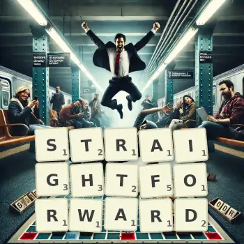 Creative illustration for a Scrabble game with the word STRAIGHTFORWARD spelled out in tiles on the board.