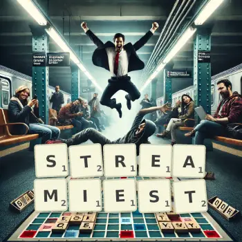 Creative illustration for a Scrabble game with the word STREAMIEST spelled out in tiles on the board.