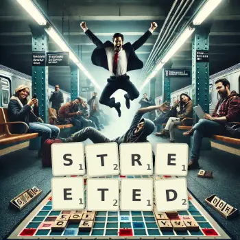 Creative illustration for a Scrabble game with the word STREETED spelled out in tiles on the board.