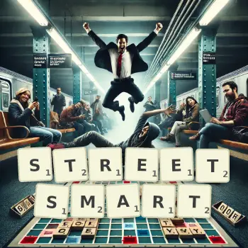 Creative illustration for a Scrabble game with the word STREETSMART spelled out in tiles on the board.