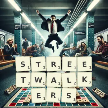 Creative illustration for a Scrabble game with the word STREETWALKERS spelled out in tiles on the board.