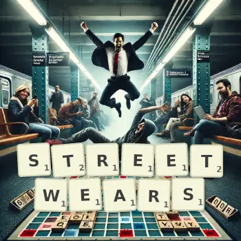 Creative illustration for a Scrabble game with the word STREETWEARS spelled out in tiles on the board.