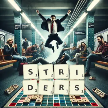 Creative illustration for a Scrabble game with the word STRIDERS spelled out in tiles on the board.