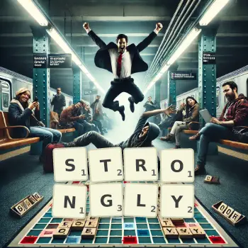 Creative illustration for a Scrabble game with the word STRONGLY spelled out in tiles on the board.