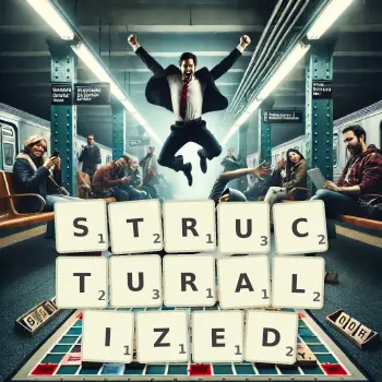 Creative illustration for a Scrabble game with the word STRUCTURALIZED spelled out in tiles on the board.