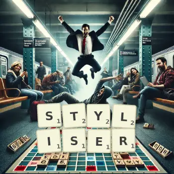 Creative illustration for a Scrabble game with the word STYLISER spelled out in tiles on the board.