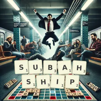 Creative illustration for a Scrabble game with the word SUBAHSHIP spelled out in tiles on the board.