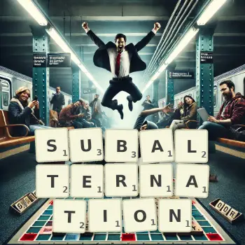Creative illustration for a Scrabble game with the word SUBALTERNATION spelled out in tiles on the board.