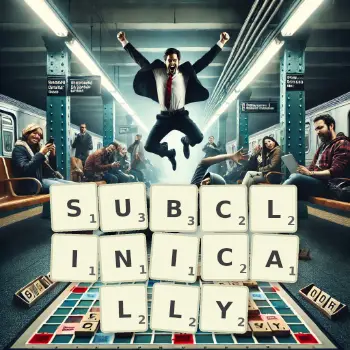 Creative illustration for a Scrabble game with the word SUBCLINICALLY spelled out in tiles on the board.