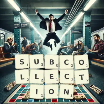 Creative illustration for a Scrabble game with the word SUBCOLLECTION spelled out in tiles on the board.