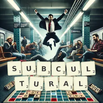 Creative illustration for a Scrabble game with the word SUBCULTURAL spelled out in tiles on the board.