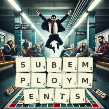 Creative illustration for a Scrabble game with the word SUBEMPLOYMENTS spelled out in tiles on the board.