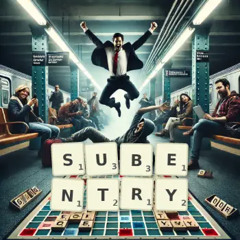 Creative illustration for a Scrabble game with the word SUBENTRY spelled out in tiles on the board.