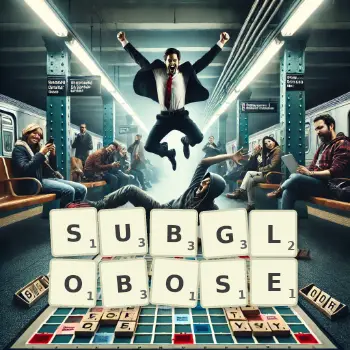 Creative illustration for a Scrabble game with the word SUBGLOBOSE spelled out in tiles on the board.