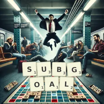 Creative illustration for a Scrabble game with the word SUBGOAL spelled out in tiles on the board.