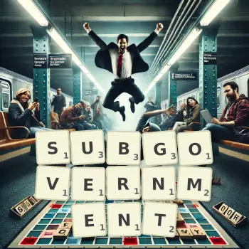 Creative illustration for a Scrabble game with the word SUBGOVERNMENT spelled out in tiles on the board.