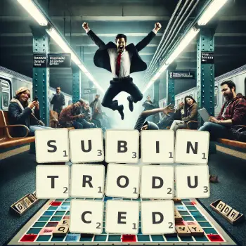 Creative illustration for a Scrabble game with the word SUBINTRODUCED spelled out in tiles on the board.