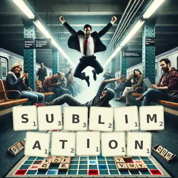 Creative illustration for a Scrabble game with the word SUBLIMATION spelled out in tiles on the board.