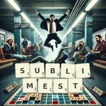 Creative illustration for a Scrabble game with the word SUBLIMEST spelled out in tiles on the board.