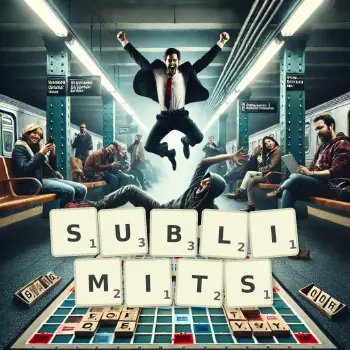 Creative illustration for a Scrabble game with the word SUBLIMITS spelled out in tiles on the board.
