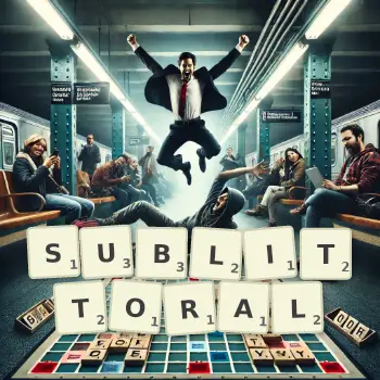 Creative illustration for a Scrabble game with the word SUBLITTORAL spelled out in tiles on the board.