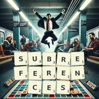 Creative illustration for a Scrabble game with the word SUBREFERENCES spelled out in tiles on the board.