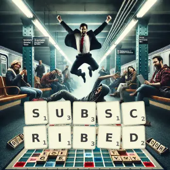 Creative illustration for a Scrabble game with the word SUBSCRIBED spelled out in tiles on the board.