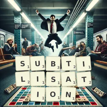 Creative illustration for a Scrabble game with the word SUBTILISATION spelled out in tiles on the board.