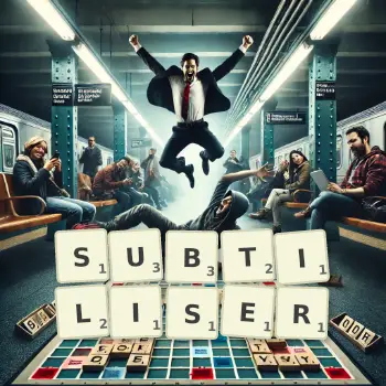 Creative illustration for a Scrabble game with the word SUBTILISER spelled out in tiles on the board.