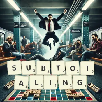 Creative illustration for a Scrabble game with the word SUBTOTALING spelled out in tiles on the board.