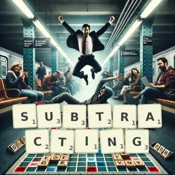 Creative illustration for a Scrabble game with the word SUBTRACTING spelled out in tiles on the board.