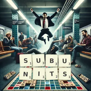 Creative illustration for a Scrabble game with the word SUBUNITS spelled out in tiles on the board.