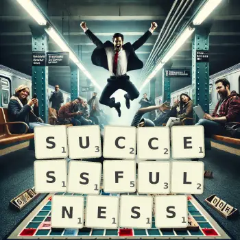 Creative illustration for a Scrabble game with the word SUCCESSFULNESS spelled out in tiles on the board.