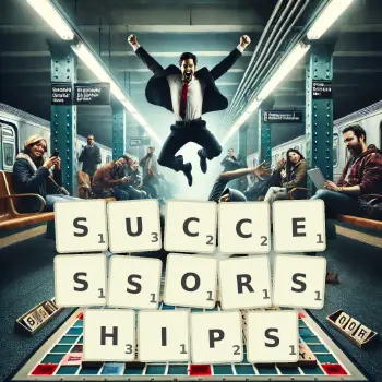 Creative illustration for a Scrabble game with the word SUCCESSORSHIPS spelled out in tiles on the board.