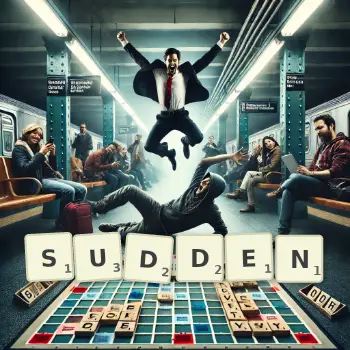 Creative illustration for a Scrabble game with the word SUDDEN spelled out in tiles on the board.