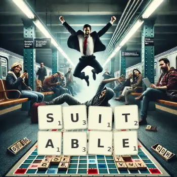 Creative illustration for a Scrabble game with the word SUITABLE spelled out in tiles on the board.