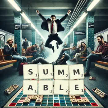 Creative illustration for a Scrabble game with the word SUMMABLE spelled out in tiles on the board.