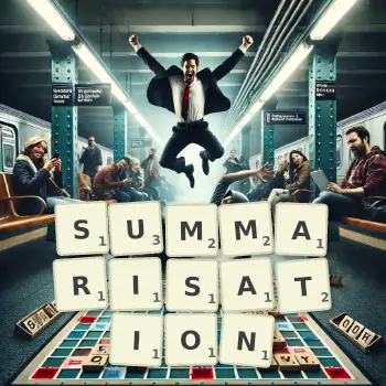 Creative illustration for a Scrabble game with the word SUMMARISATION spelled out in tiles on the board.