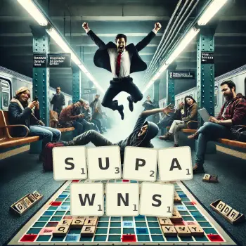 Creative illustration for a Scrabble game with the word SUPAWNS spelled out in tiles on the board.