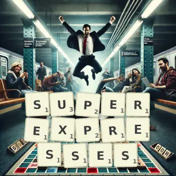 Creative illustration for a Scrabble game with the word SUPEREXPRESSES spelled out in tiles on the board.